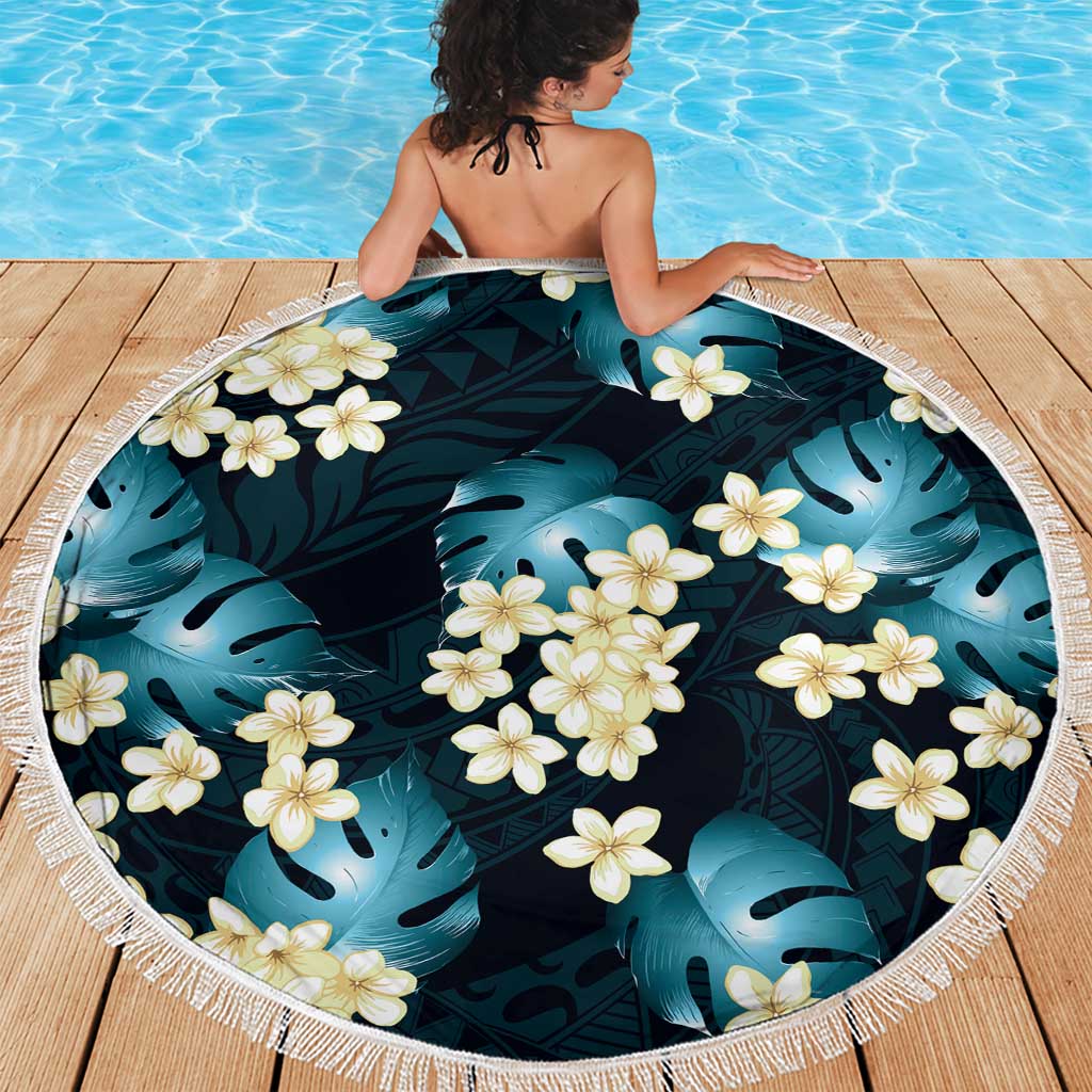 Dark Cyan Tropical Hawaii Beach Blanket Seamless Monstera Plumeria Hawaiian Pattern LT14 - Polynesian Pride