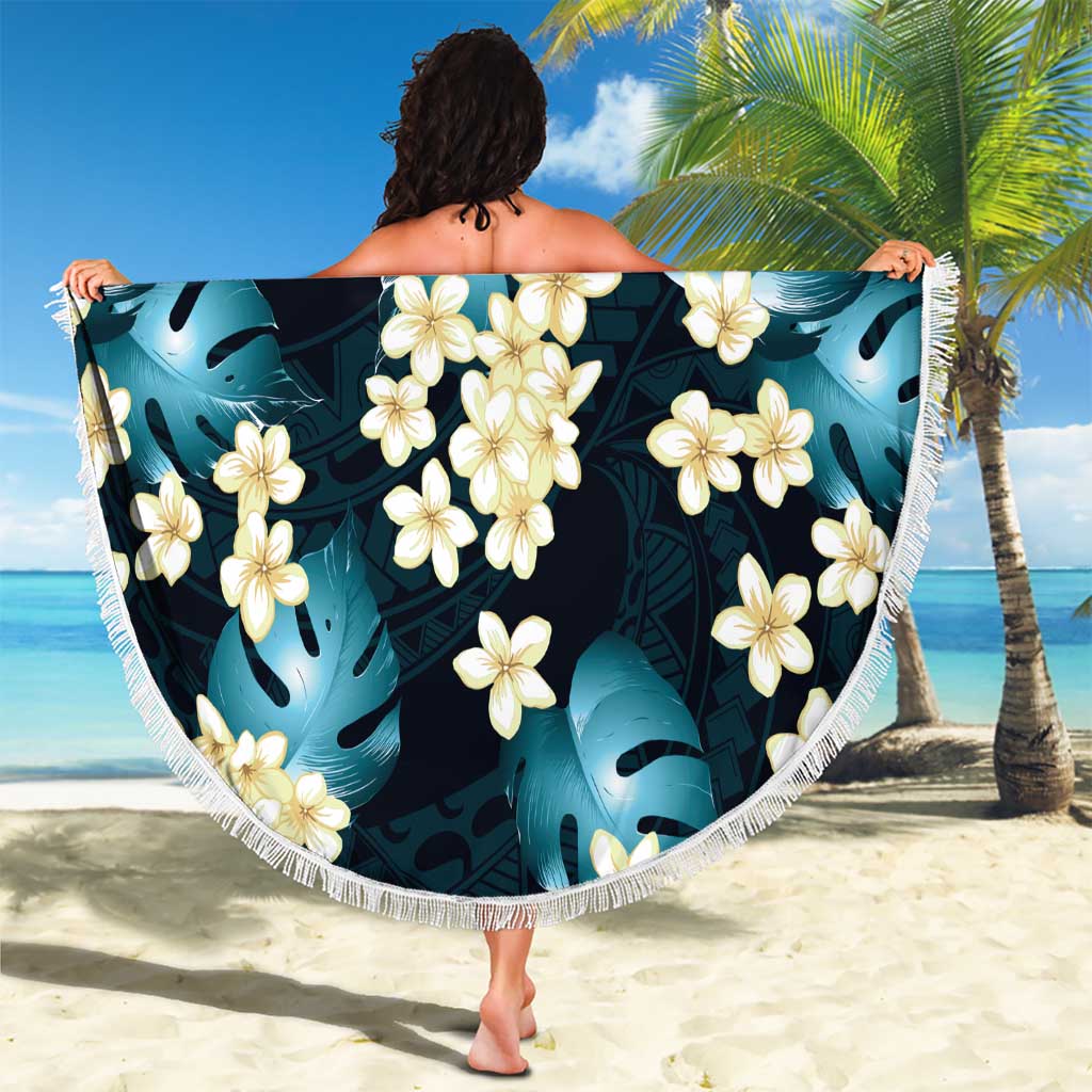 Dark Cyan Tropical Hawaii Beach Blanket Seamless Monstera Plumeria Hawaiian Pattern LT14 - Polynesian Pride