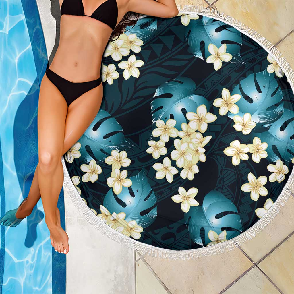 Dark Cyan Tropical Hawaii Beach Blanket Seamless Monstera Plumeria Hawaiian Pattern LT14 - Polynesian Pride