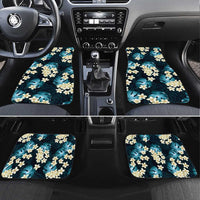 Dark Cyan Tropical Hawaii Car Mats Seamless Monstera Plumeria Hawaiian Pattern LT14 Set 4pcs Dark Cyan - Polynesian Pride