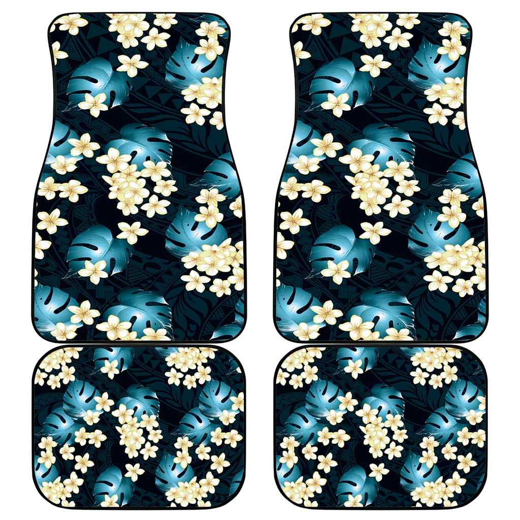 Dark Cyan Tropical Hawaii Car Mats Seamless Monstera Plumeria Hawaiian Pattern LT14 - Polynesian Pride