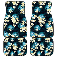Dark Cyan Tropical Hawaii Car Mats Seamless Monstera Plumeria Hawaiian Pattern LT14 - Polynesian Pride