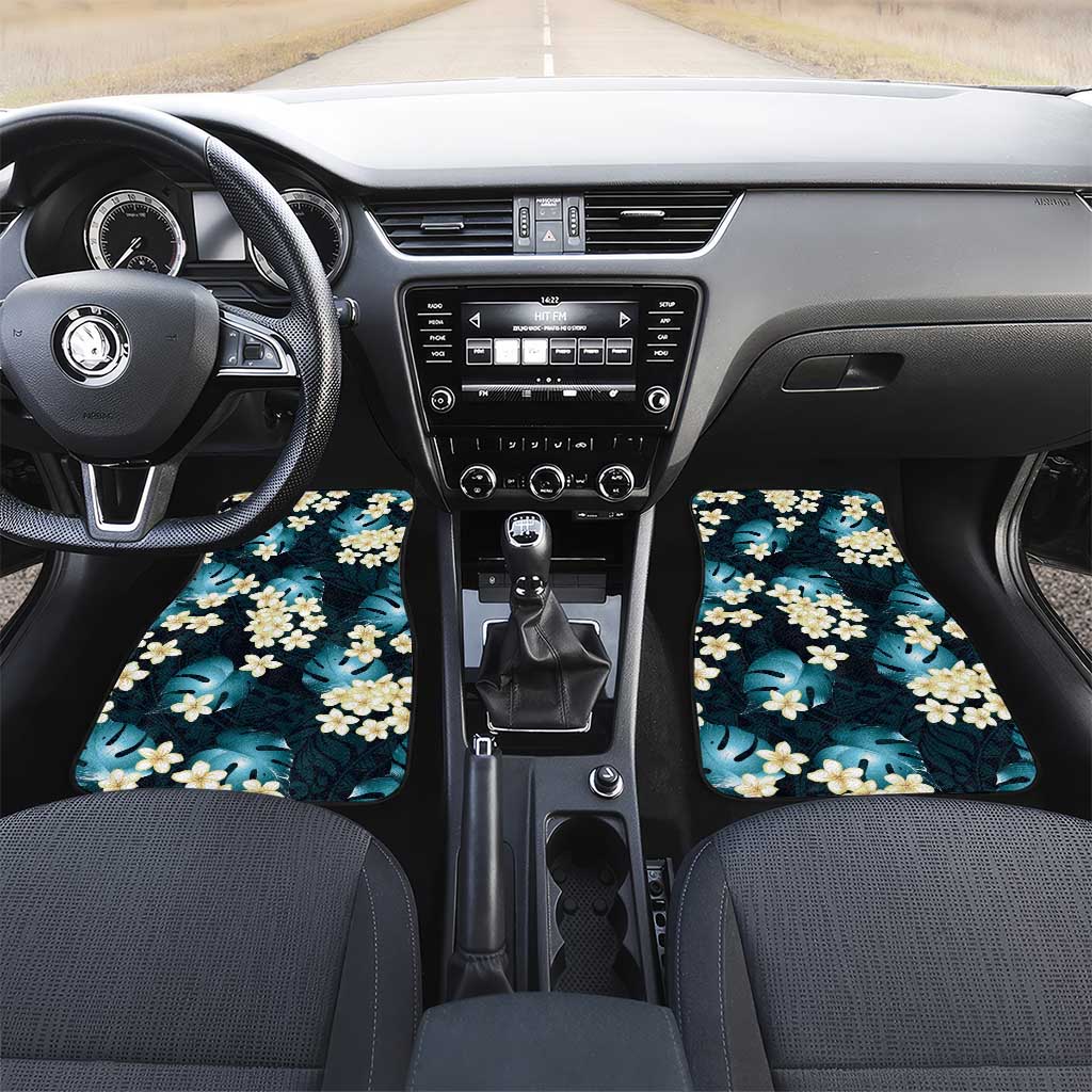 Dark Cyan Tropical Hawaii Car Mats Seamless Monstera Plumeria Hawaiian Pattern LT14 Set 2pcs - Front Dark Cyan - Polynesian Pride
