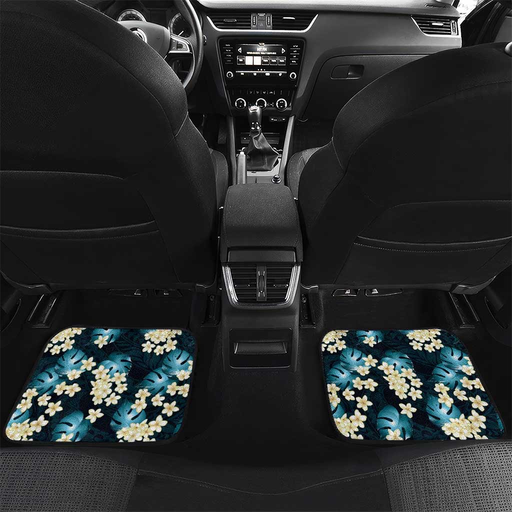 Dark Cyan Tropical Hawaii Car Mats Seamless Monstera Plumeria Hawaiian Pattern LT14 Set 2pcs - Back Dark Cyan - Polynesian Pride
