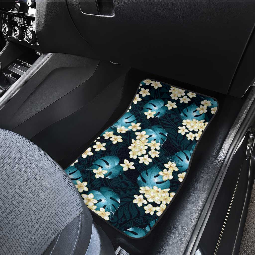 Dark Cyan Tropical Hawaii Car Mats Seamless Monstera Plumeria Hawaiian Pattern LT14 - Polynesian Pride