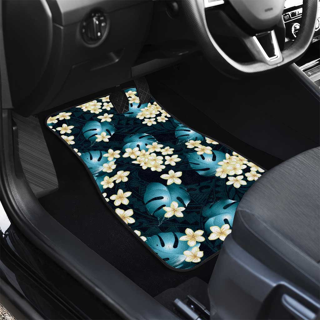Dark Cyan Tropical Hawaii Car Mats Seamless Monstera Plumeria Hawaiian Pattern LT14 - Polynesian Pride