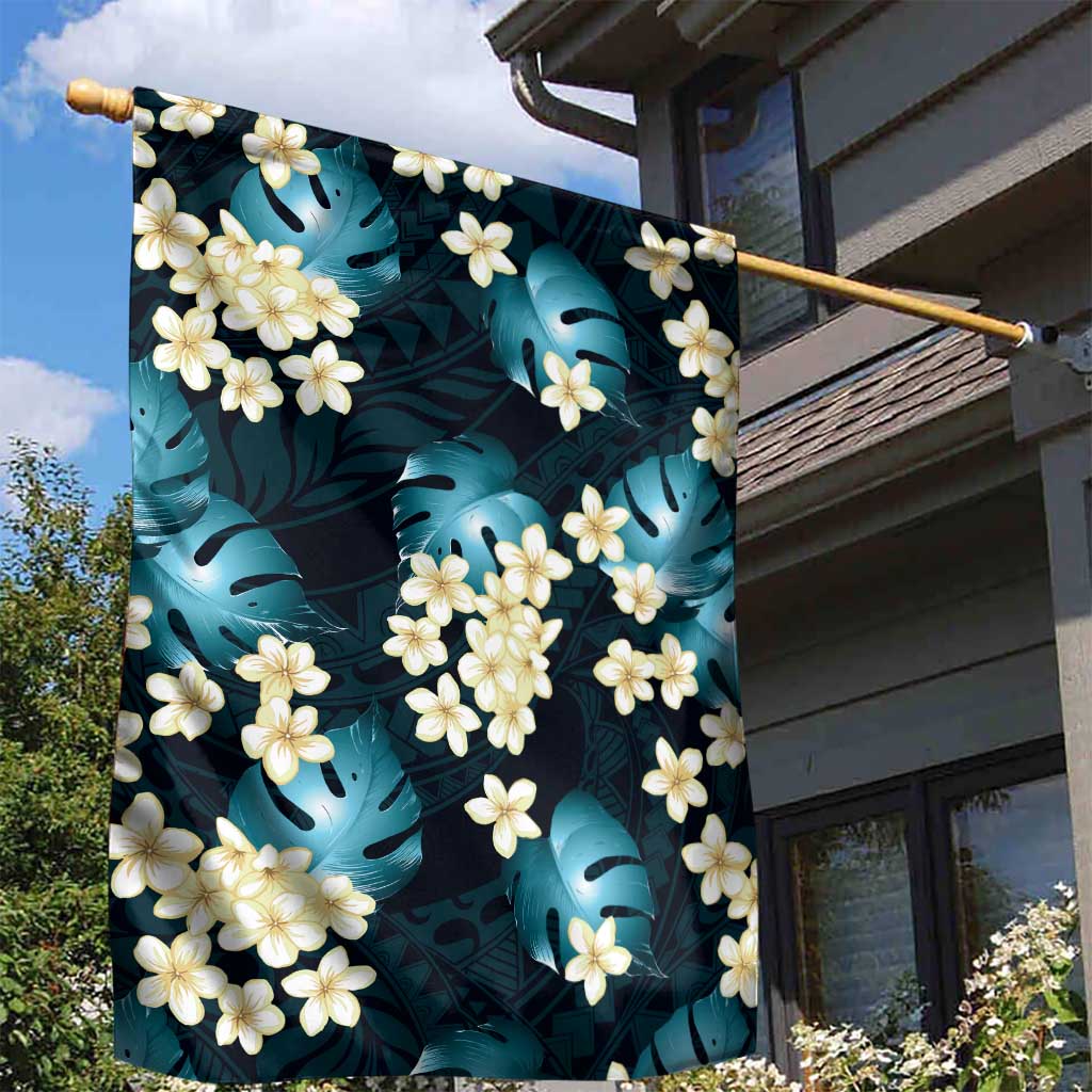 Dark Cyan Tropical Hawaii Garden Flag Seamless Monstera Plumeria Hawaiian Pattern LT14 - Polynesian Pride