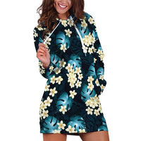 Dark Cyan Tropical Hawaii Hoodie Dress Seamless Monstera Plumeria Hawaiian Pattern LT14 Dark Cyan - Polynesian Pride