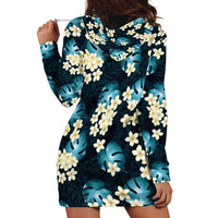 Dark Cyan Tropical Hawaii Hoodie Dress Seamless Monstera Plumeria Hawaiian Pattern LT14 - Polynesian Pride