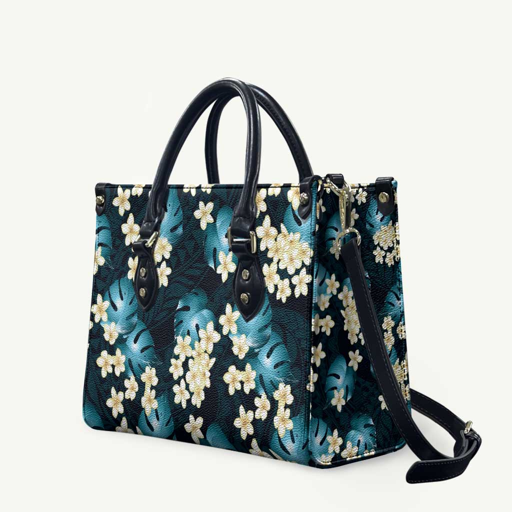 Dark Cyan Tropical Hawaii Leather Bag Seamless Monstera Plumeria Hawaiian Pattern LT14 Dark Cyan - Polynesian Pride