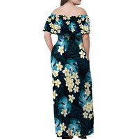 Dark Cyan Tropical Hawaii Off Shoulder Maxi Dress Seamless Monstera Plumeria Hawaiian Pattern LT14 - Polynesian Pride