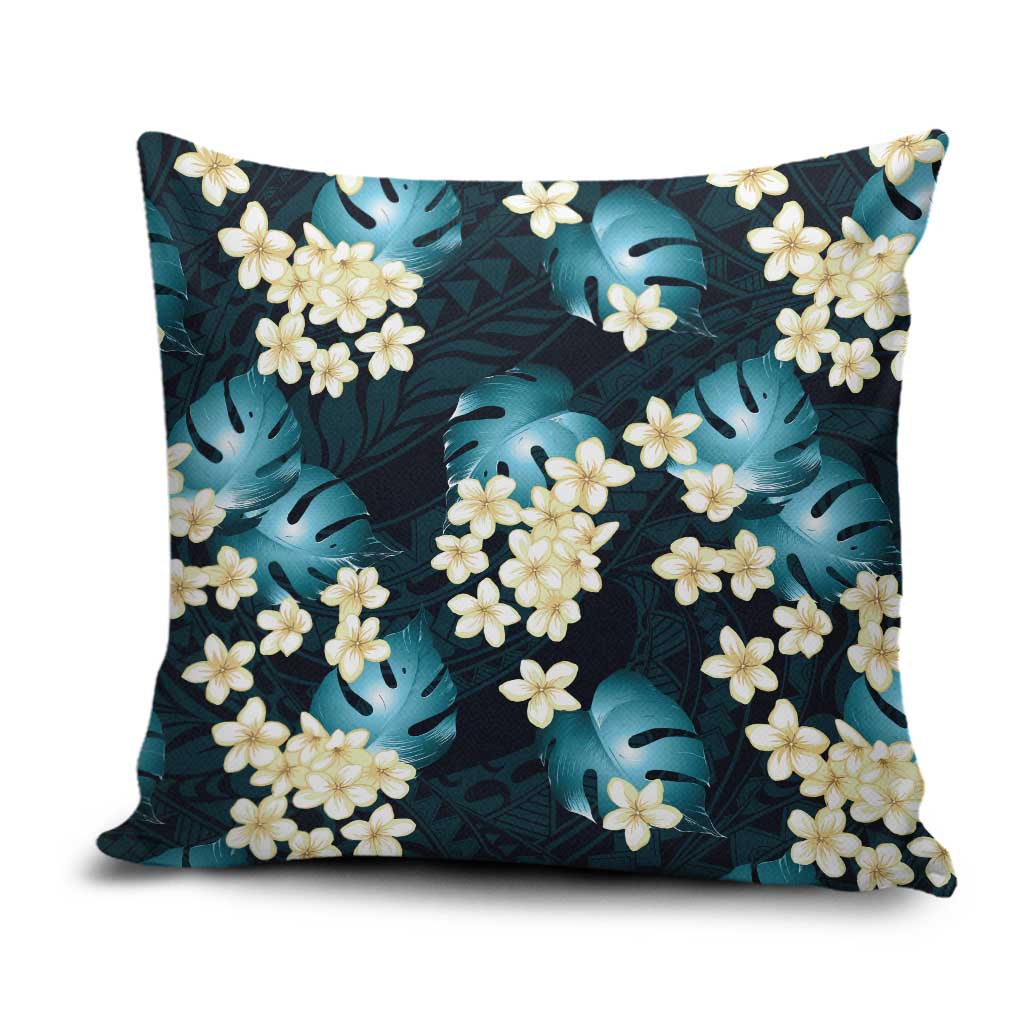 Dark Cyan Tropical Hawaii Pillow Cover Seamless Monstera Plumeria Hawaiian Pattern LT14 Dark Cyan - Polynesian Pride