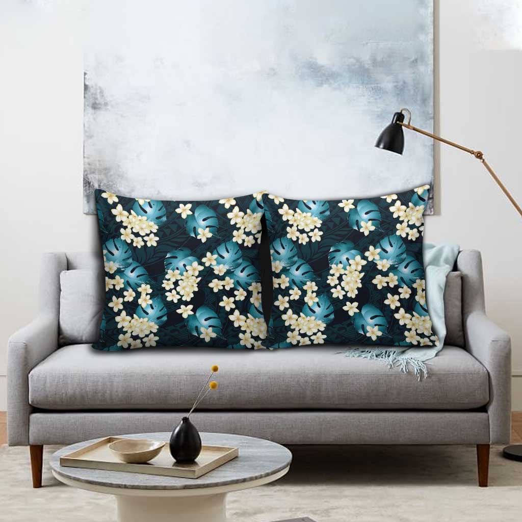 Dark Cyan Tropical Hawaii Pillow Cover Seamless Monstera Plumeria Hawaiian Pattern LT14 - Polynesian Pride