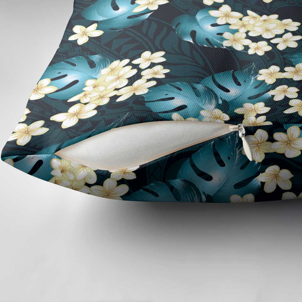 Dark Cyan Tropical Hawaii Pillow Cover Seamless Monstera Plumeria Hawaiian Pattern LT14 - Polynesian Pride