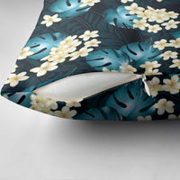 Dark Cyan Tropical Hawaii Pillow Cover Seamless Monstera Plumeria Hawaiian Pattern LT14 - Polynesian Pride