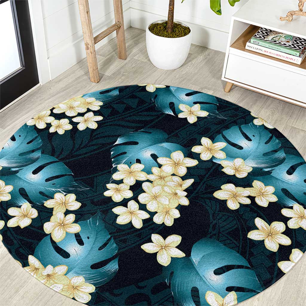 Dark Cyan Tropical Hawaii Round Carpet Seamless Monstera Plumeria Hawaiian Pattern LT14 Dark Cyan - Polynesian Pride