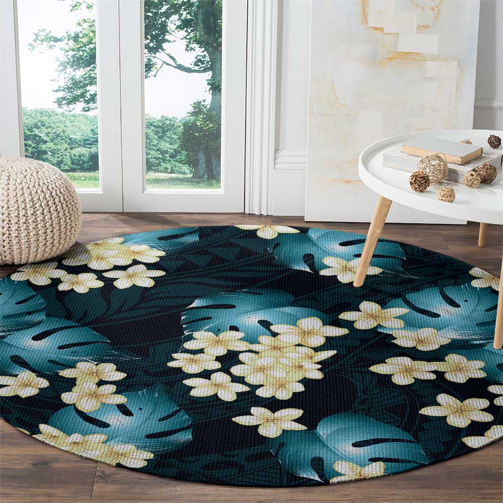 Dark Cyan Tropical Hawaii Round Carpet Seamless Monstera Plumeria Hawaiian Pattern LT14 - Polynesian Pride