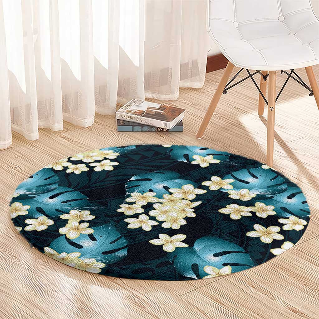 Dark Cyan Tropical Hawaii Round Carpet Seamless Monstera Plumeria Hawaiian Pattern LT14 - Polynesian Pride