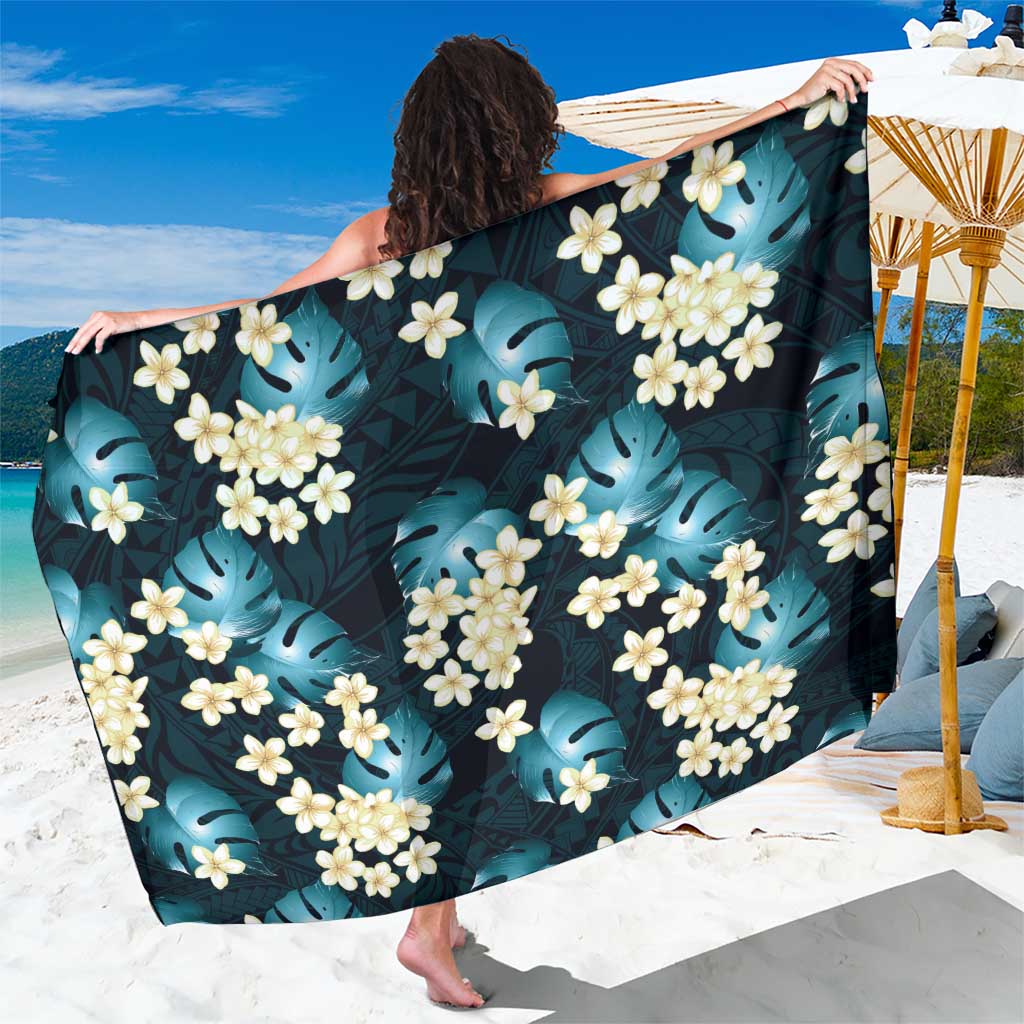 Dark Cyan Tropical Hawaii Sarong Seamless Monstera Plumeria Hawaiian Pattern LT14 One Size 44 x 66 inches Dark Cyan - Polynesian Pride
