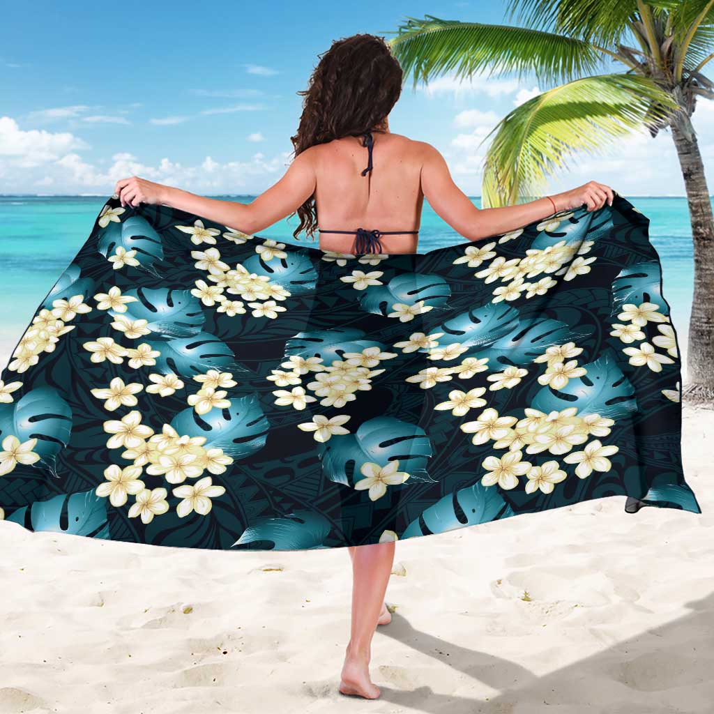 Dark Cyan Tropical Hawaii Sarong Seamless Monstera Plumeria Hawaiian Pattern LT14 - Polynesian Pride
