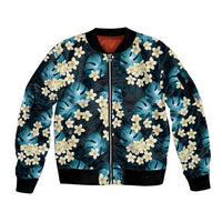 Dark Cyan Tropical Hawaii Sleeve Zip Bomber Jacket Seamless Monstera Plumeria Hawaiian Pattern LT14 Unisex Dark Cyan - Polynesian Pride