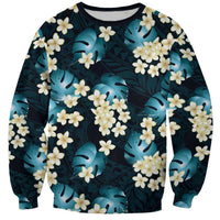 Dark Cyan Tropical Hawaii Sweatshirt Seamless Monstera Plumeria Hawaiian Pattern LT14 Unisex Dark Cyan - Polynesian Pride