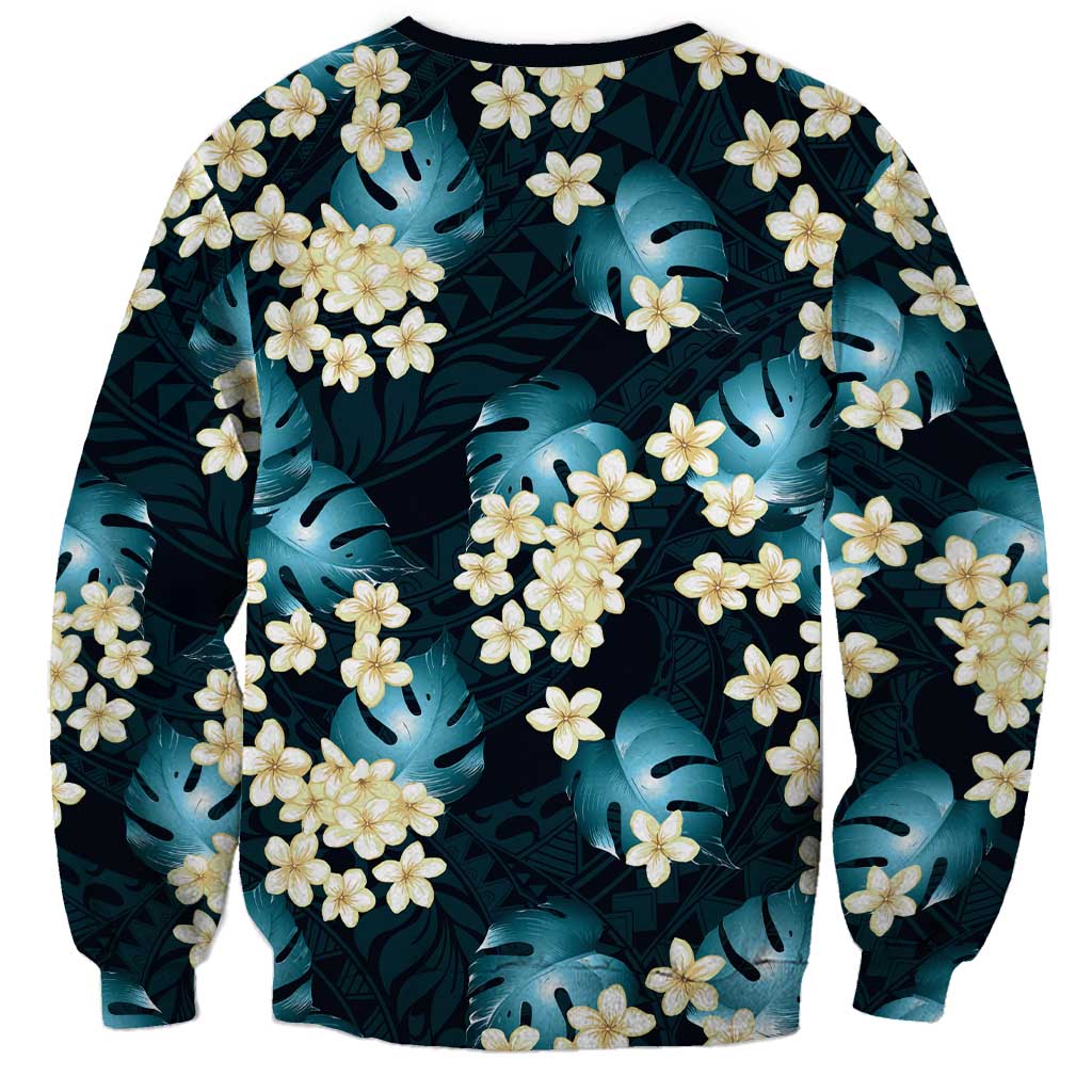 Dark Cyan Tropical Hawaii Sweatshirt Seamless Monstera Plumeria Hawaiian Pattern LT14 - Polynesian Pride