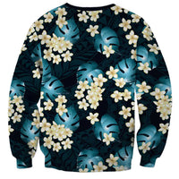 Dark Cyan Tropical Hawaii Sweatshirt Seamless Monstera Plumeria Hawaiian Pattern LT14 - Polynesian Pride