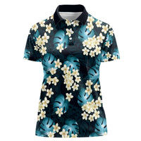 Dark Cyan Tropical Hawaii Women Polo Shirt Seamless Monstera Plumeria Hawaiian Pattern LT14 Female Dark Cyan - Polynesian Pride
