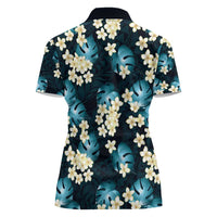 Dark Cyan Tropical Hawaii Women Polo Shirt Seamless Monstera Plumeria Hawaiian Pattern LT14 - Polynesian Pride