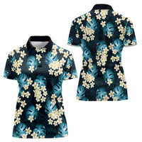 Dark Cyan Tropical Hawaii Women Polo Shirt Seamless Monstera Plumeria Hawaiian Pattern LT14 - Polynesian Pride