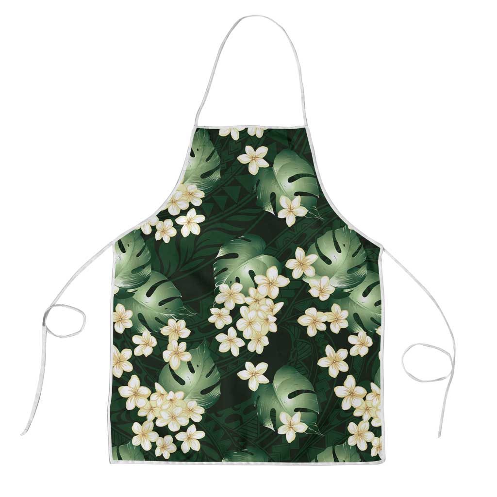 Green Tropical Hawaii Apron Seamless Monstera Plumeria Hawaiian Pattern LT14 Green - Polynesian Pride