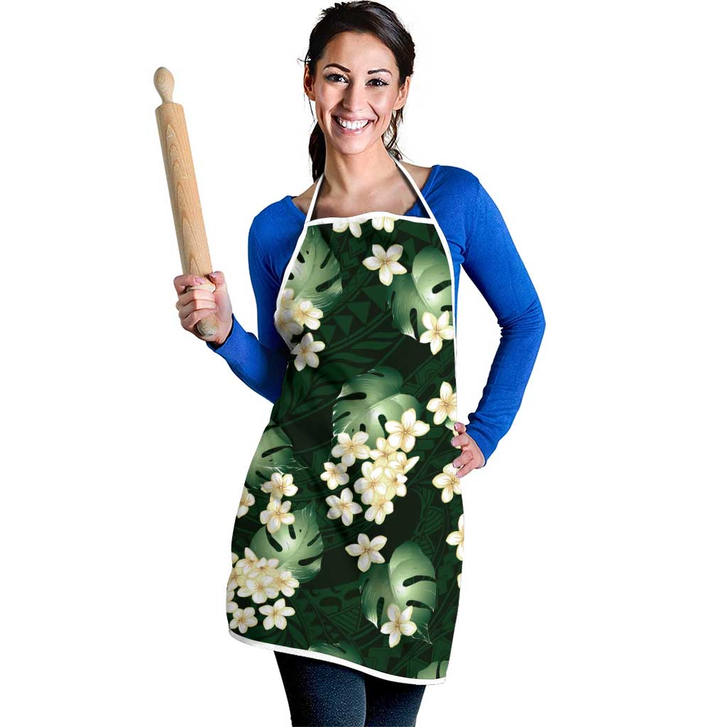 Green Tropical Hawaii Apron Seamless Monstera Plumeria Hawaiian Pattern LT14 - Polynesian Pride