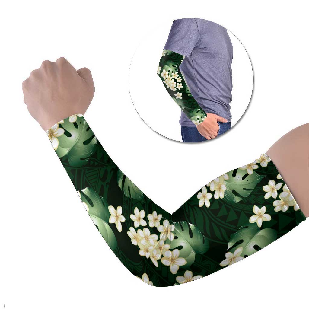 Green Tropical Hawaii Arm Sleeves Seamless Monstera Plumeria Hawaiian Pattern LT14 Set of 2 Green - Polynesian Pride