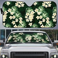 Green Tropical Hawaii Auto Sun Shade - Seamless Monstera Plumeria Hawaiian Pattern LT14 Green - Polynesian Pride