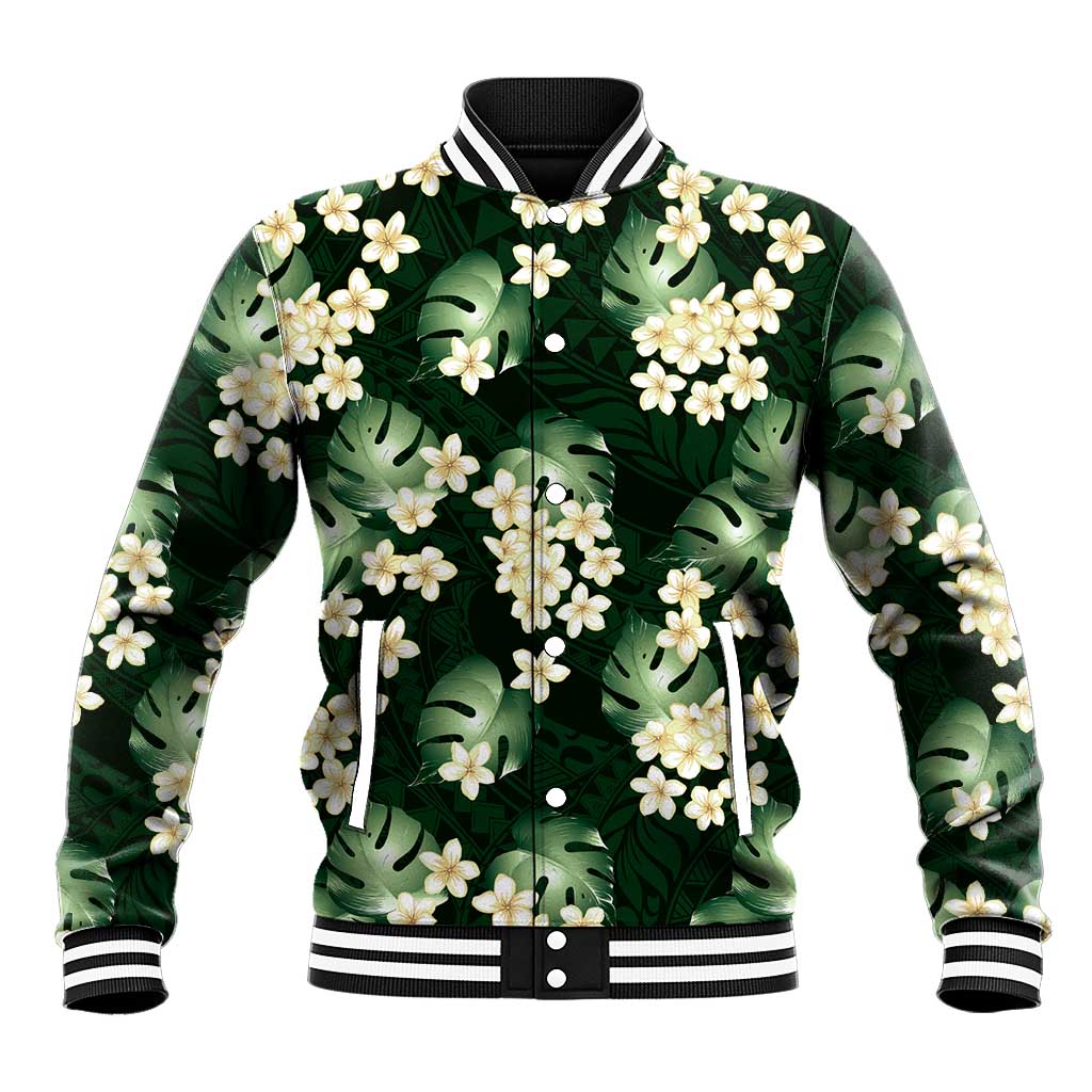 Green Tropical Hawaii Baseball Jacket Seamless Monstera Plumeria Hawaiian Pattern LT14 Unisex Green - Polynesian Pride