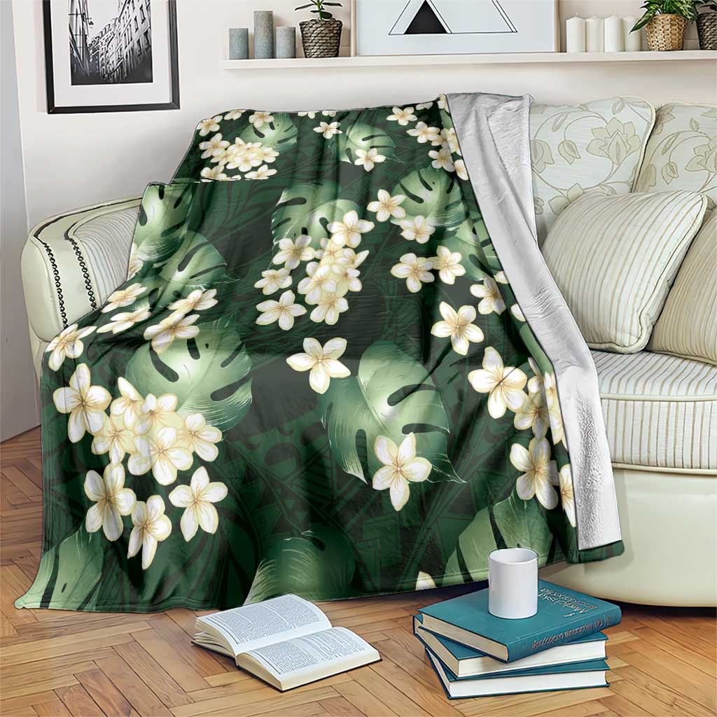 Green Tropical Hawaii Blanket Seamless Monstera Plumeria Hawaiian Pattern LT14 Green - Polynesian Pride