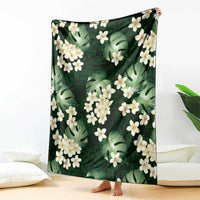 Green Tropical Hawaii Blanket Seamless Monstera Plumeria Hawaiian Pattern LT14 - Polynesian Pride