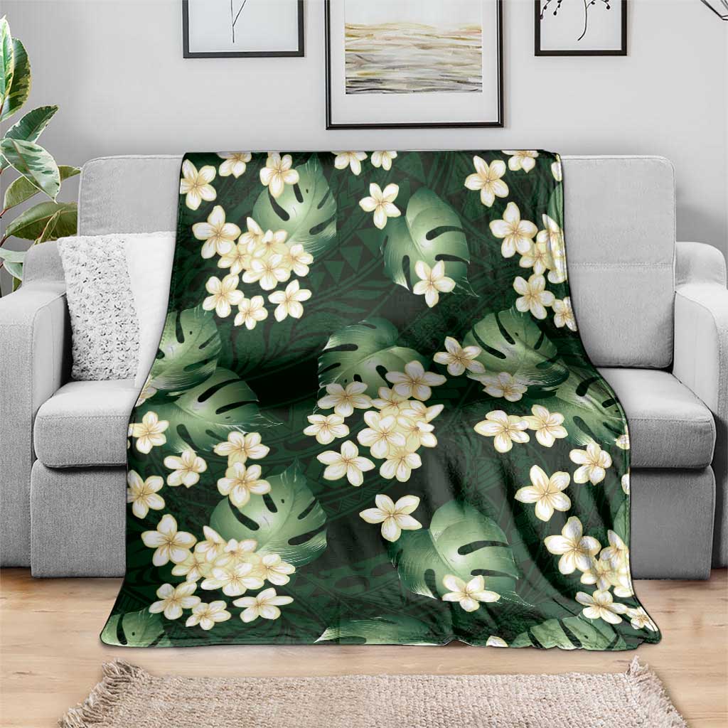 Green Tropical Hawaii Blanket Seamless Monstera Plumeria Hawaiian Pattern LT14 - Polynesian Pride