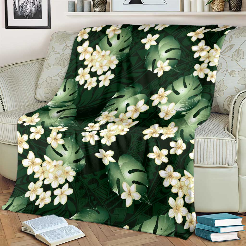 Green Tropical Hawaii Blanket Seamless Monstera Plumeria Hawaiian Pattern LT14 - Polynesian Pride