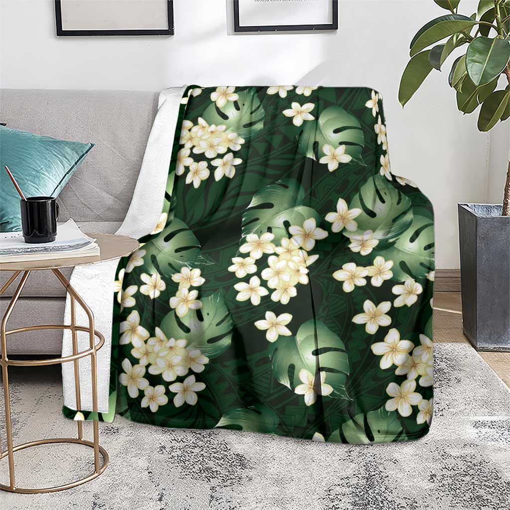 Green Tropical Hawaii Blanket Seamless Monstera Plumeria Hawaiian Pattern LT14 - Polynesian Pride