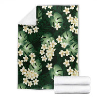 Green Tropical Hawaii Blanket Seamless Monstera Plumeria Hawaiian Pattern LT14 - Polynesian Pride