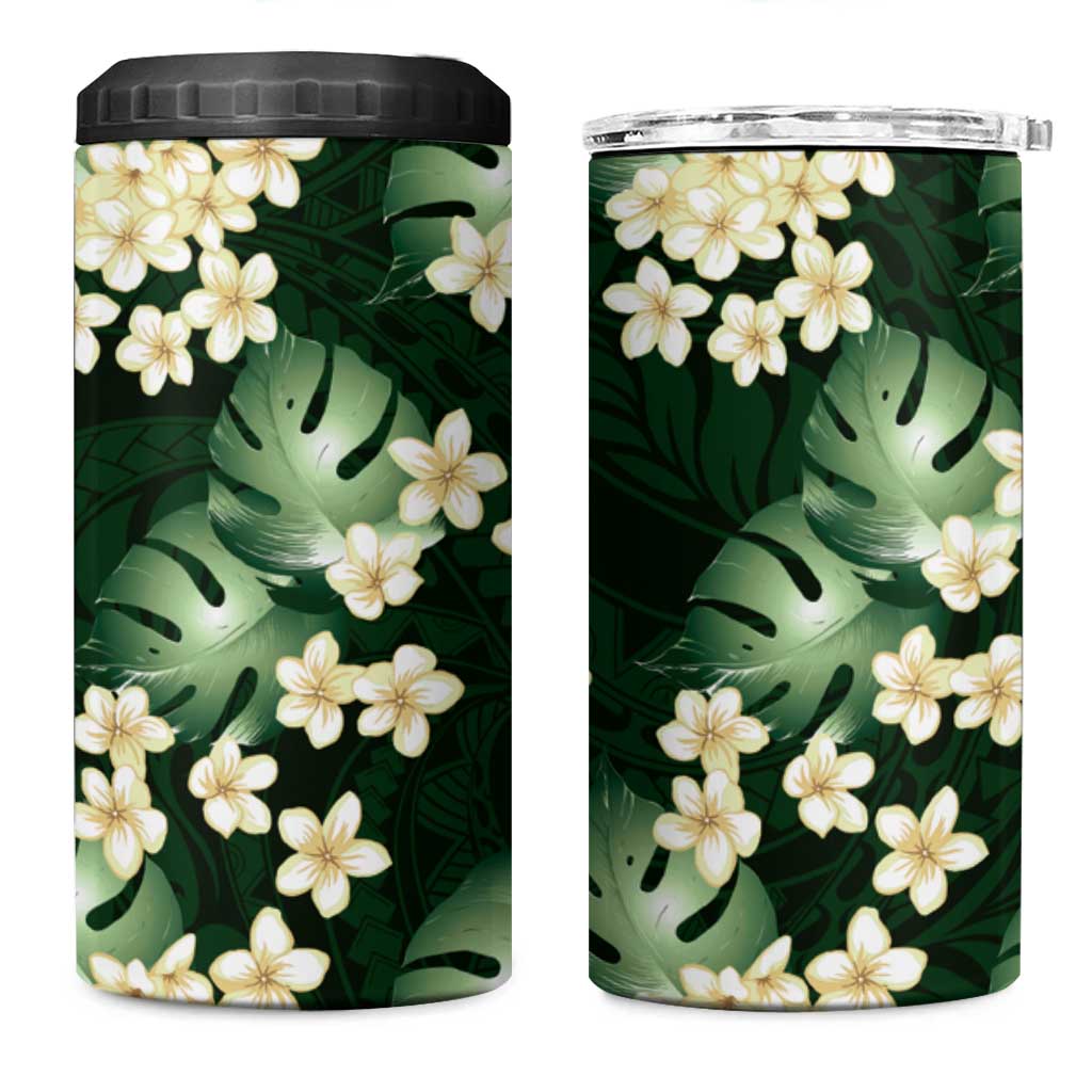 Green Tropical Hawaii 4 in 1 Can Cooler Tumbler Seamless Monstera Plumeria Hawaiian Pattern LT14 One Size: 16 oz Green - Polynesian Pride