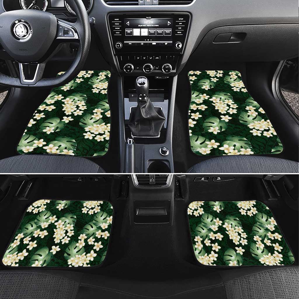 Green Tropical Hawaii Car Mats Seamless Monstera Plumeria Hawaiian Pattern LT14 Set 4pcs Green - Polynesian Pride
