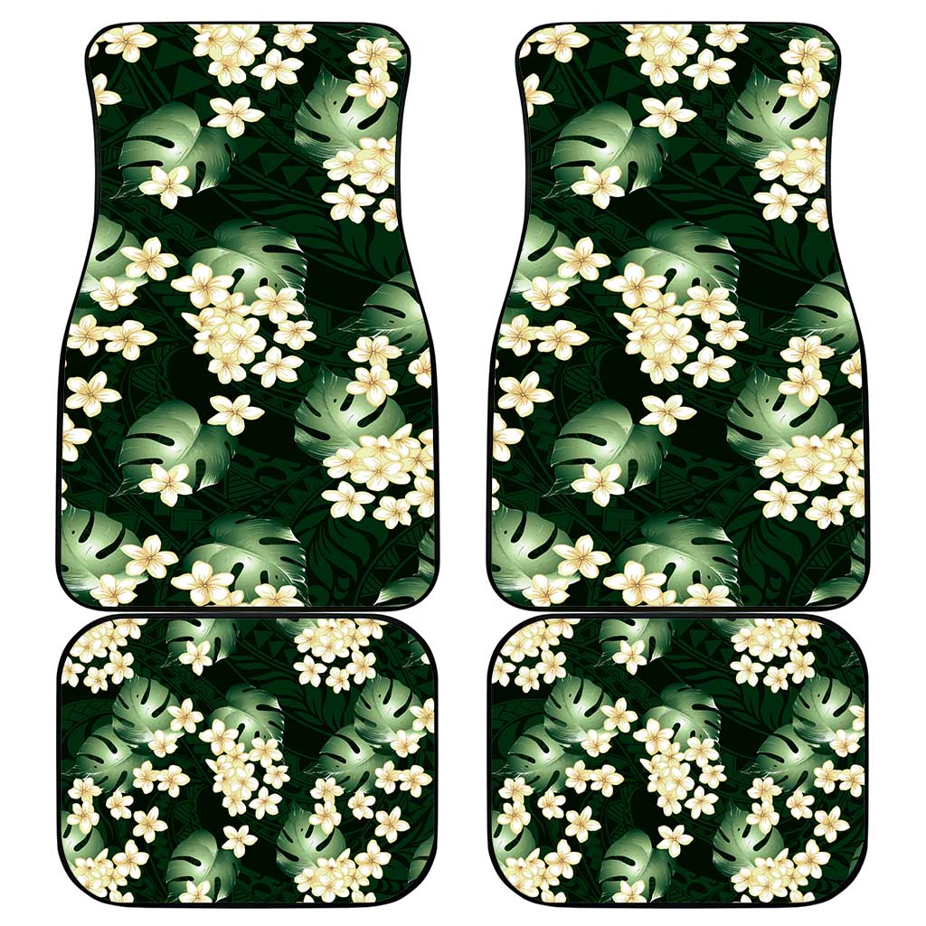 Green Tropical Hawaii Car Mats Seamless Monstera Plumeria Hawaiian Pattern LT14 - Polynesian Pride