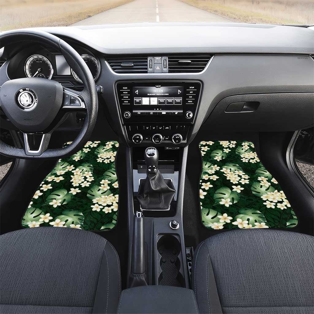 Green Tropical Hawaii Car Mats Seamless Monstera Plumeria Hawaiian Pattern LT14 Set 2pcs - Front Green - Polynesian Pride