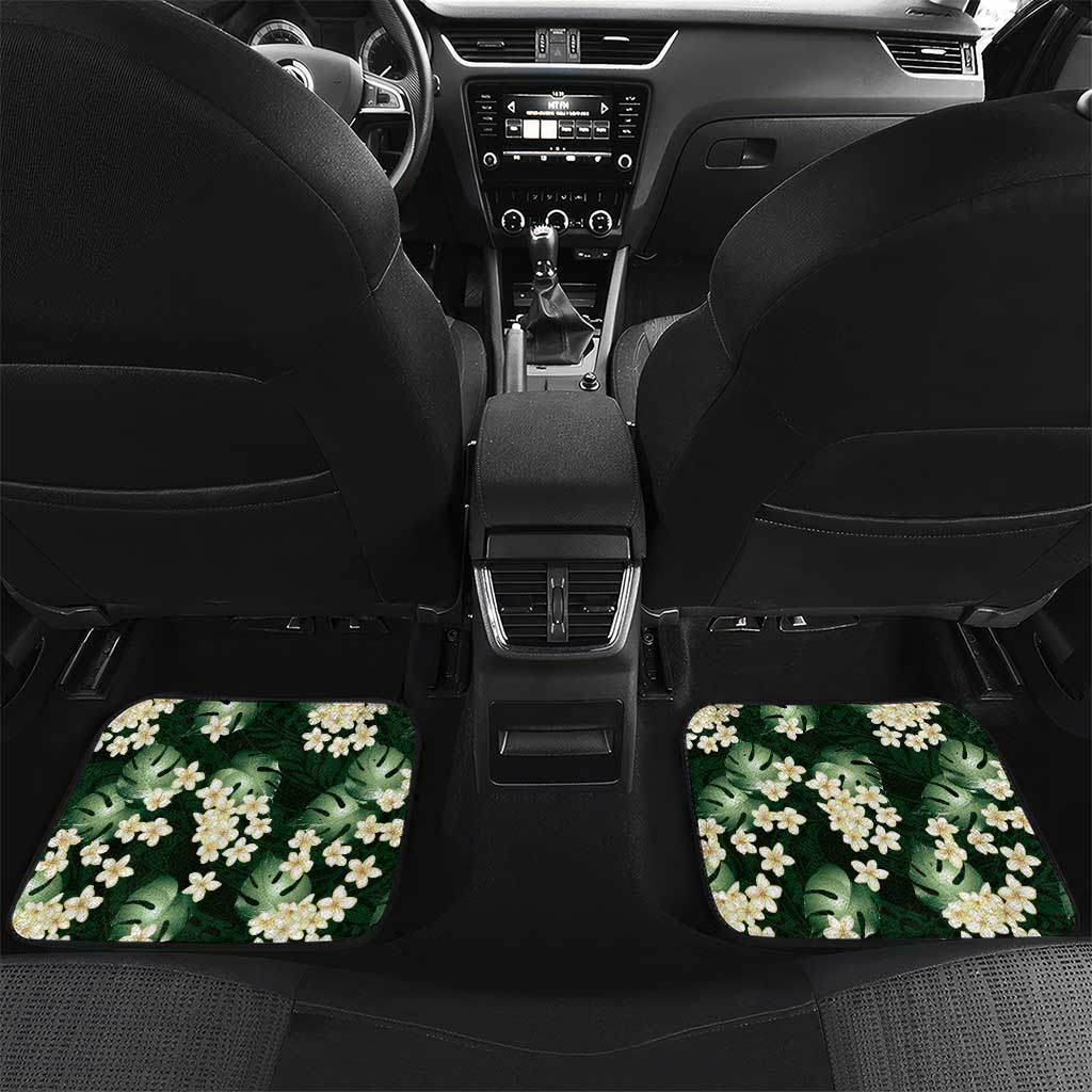 Green Tropical Hawaii Car Mats Seamless Monstera Plumeria Hawaiian Pattern LT14 Set 2pcs - Back Green - Polynesian Pride