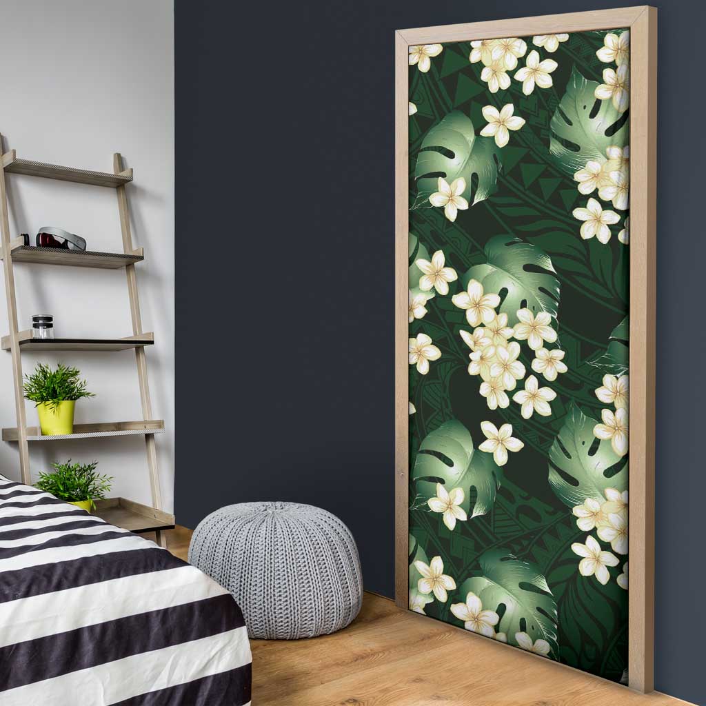 Green Tropical Hawaii Door Cover Seamless Monstera Plumeria Hawaiian Pattern LT14 - Polynesian Pride