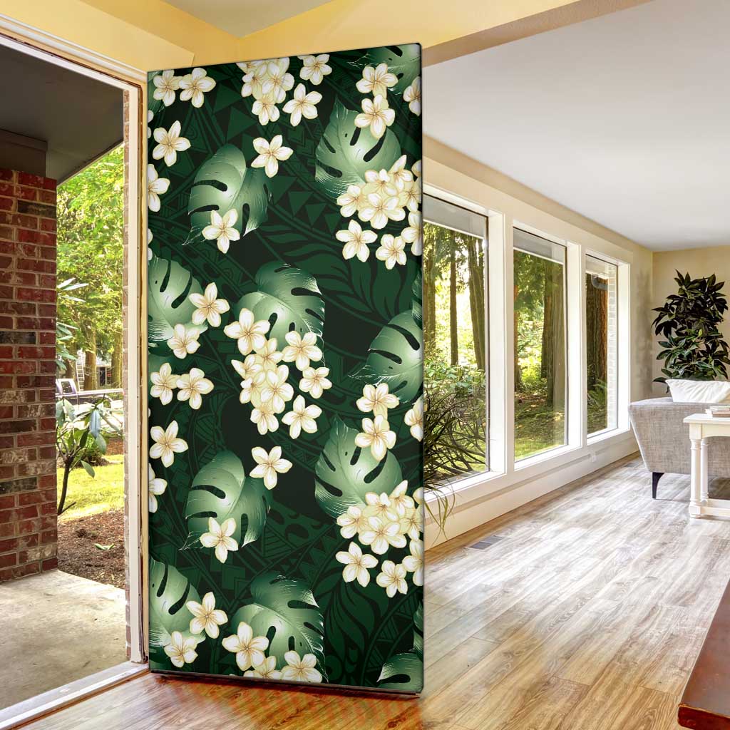 Green Tropical Hawaii Door Cover Seamless Monstera Plumeria Hawaiian Pattern LT14 - Polynesian Pride