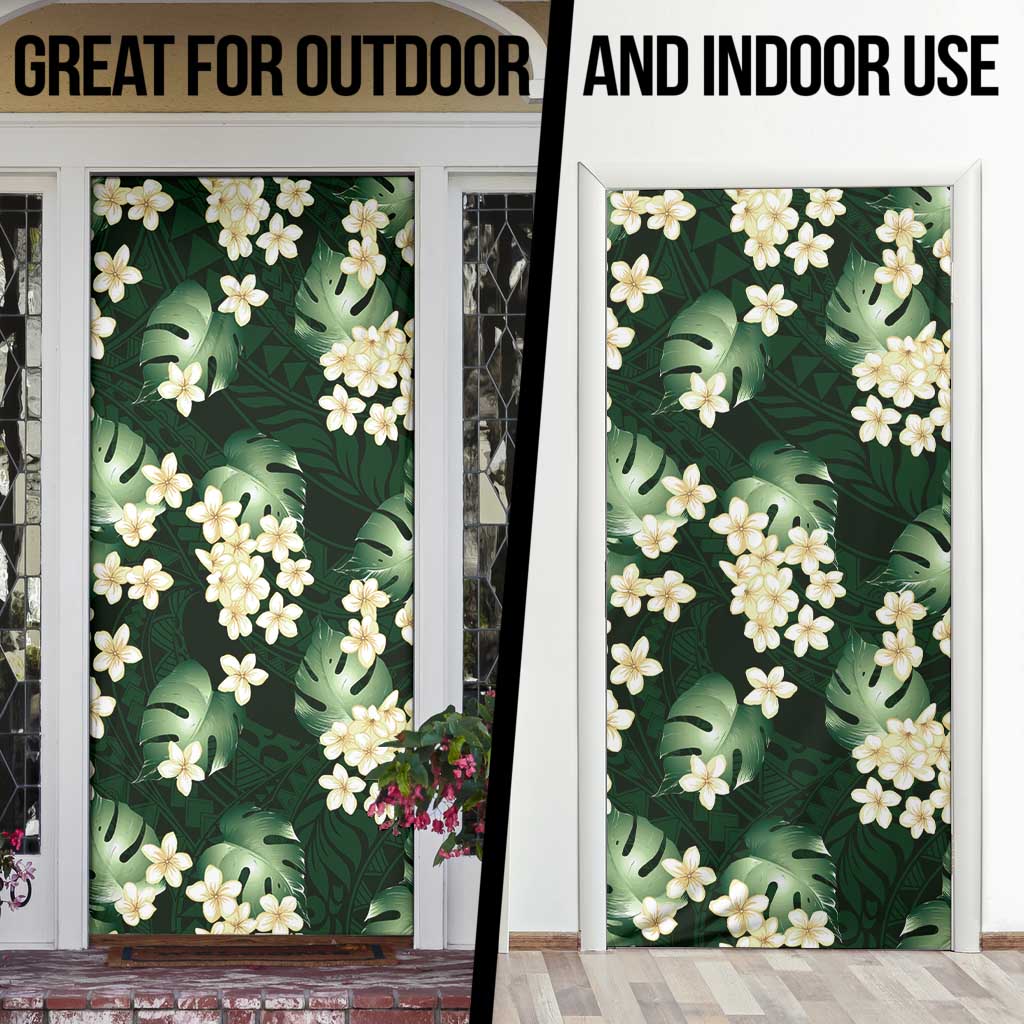 Green Tropical Hawaii Door Cover Seamless Monstera Plumeria Hawaiian Pattern LT14 - Polynesian Pride